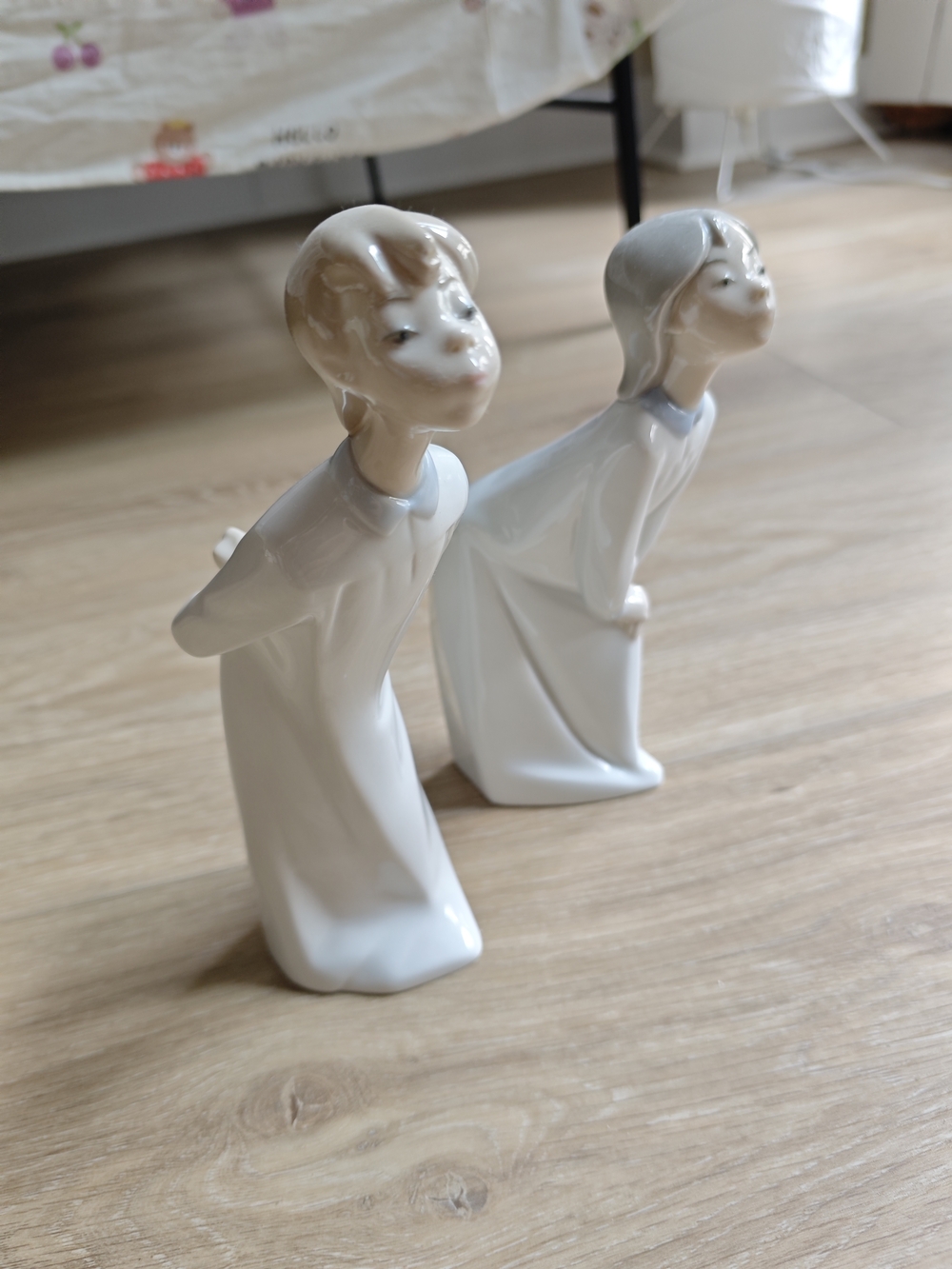Vintage Lladró Porcelain Figurine Set of Two White Ceramic Children Sculptures